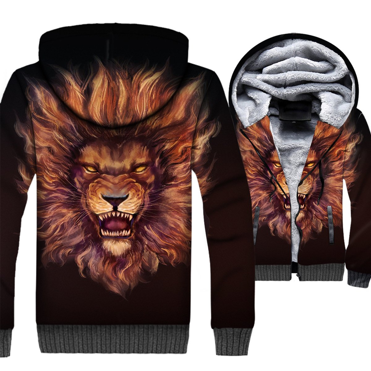 Animal Jackets – Animal Series Violent Lion Super Cool Black 3D Fleece Jacket