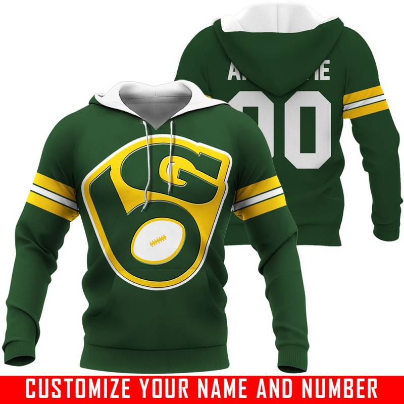 Logo Mashup 2 – Green Bay Packers X Milwaukee Brewers – CUSTOMIZE NAME AND NUMBER – HOT SALE 3D PRINTED – NOT IN STORE