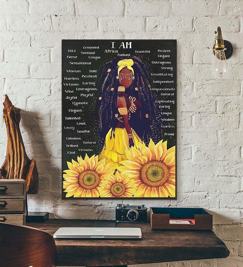 I Am Black Women Poster, Black Queen Girl Art Black Women’S Art, Black Woman Poster