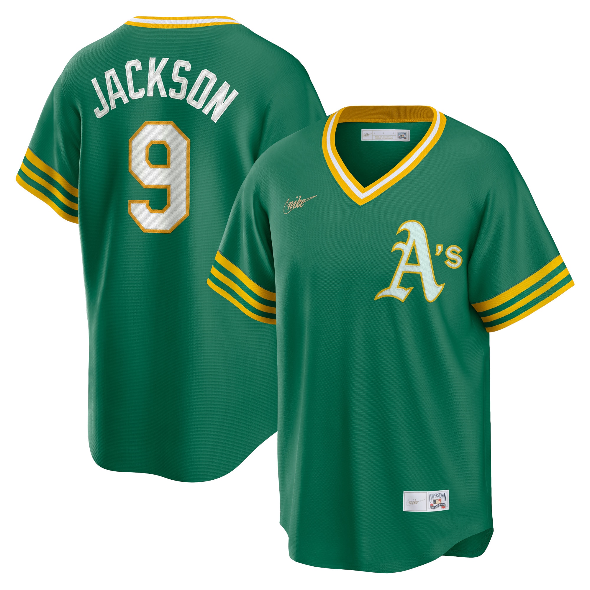 Men’s Oakland Athletics Reggie Jackson Kelly Green Road Cooperstown Collection Player Jersey