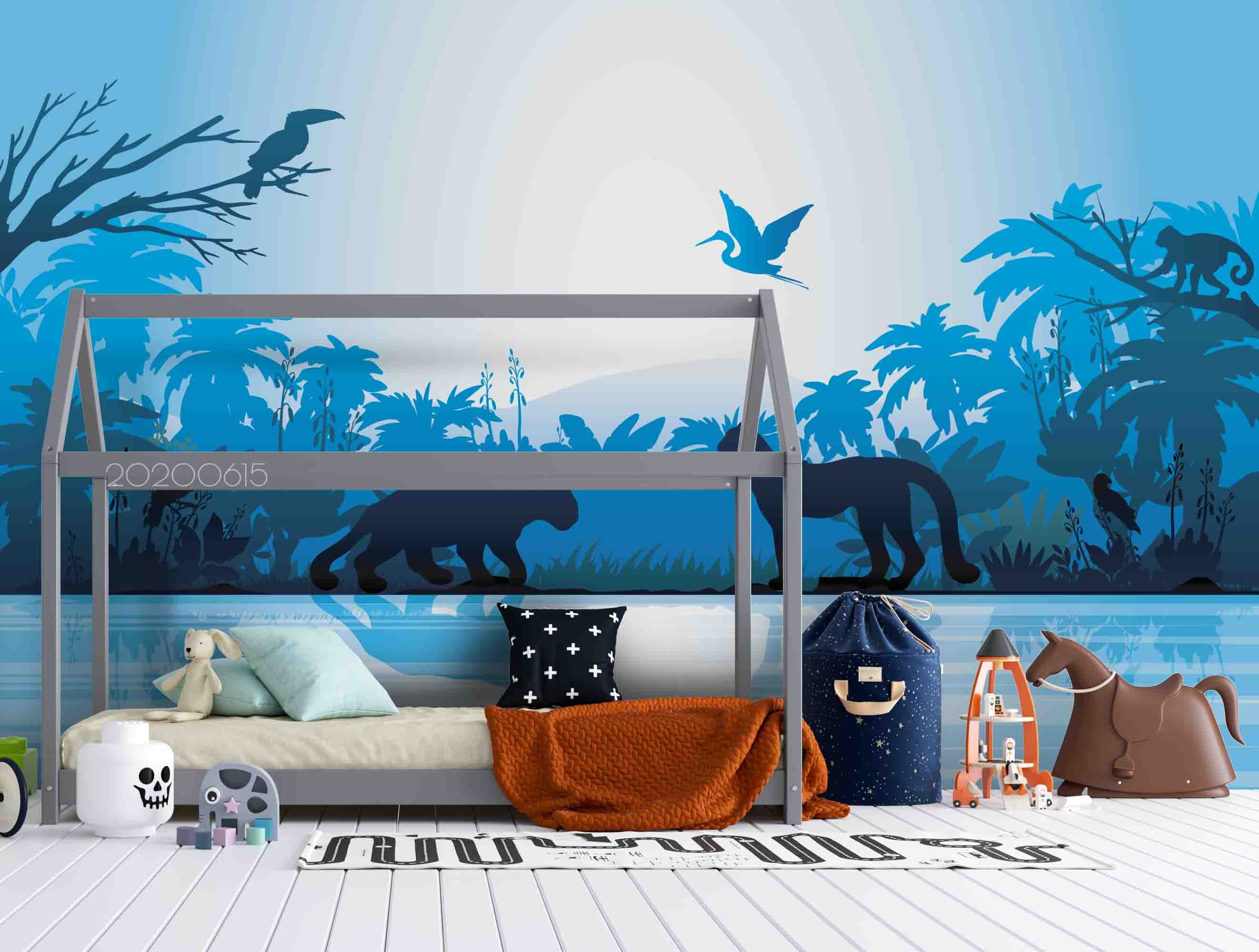 3D Blue Forest Animal  Wall Mural Wallpaper Lxl 56