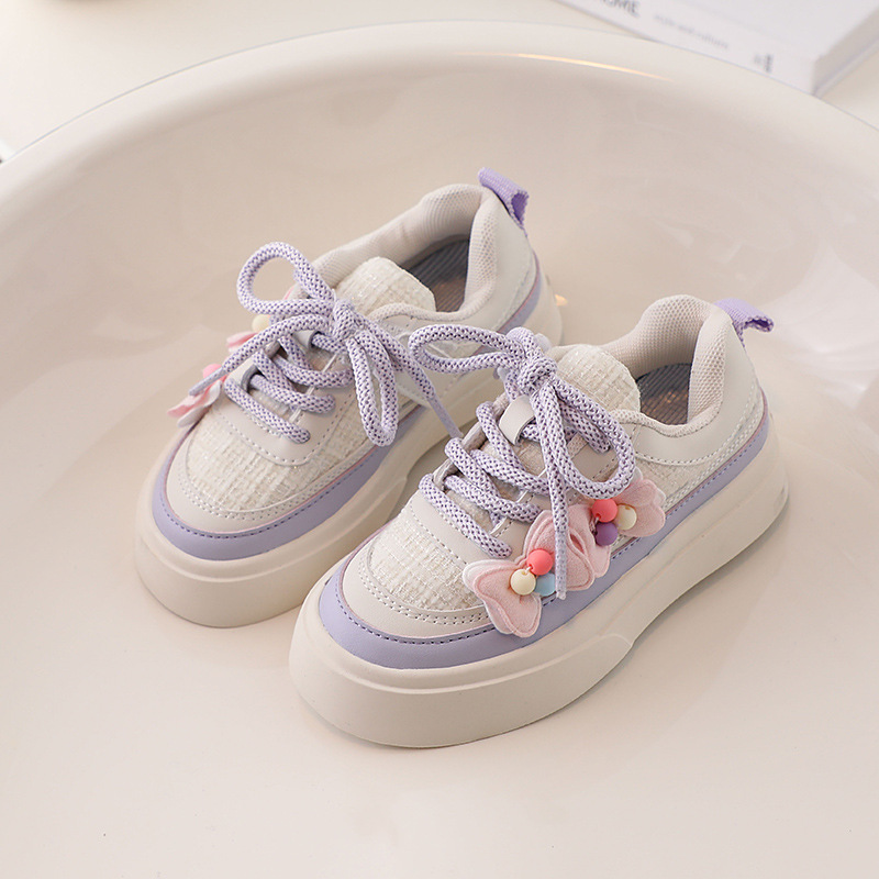 Children Shoes Girls Cute Little Flower Bowknot Fashion Casual Shoes Candy Color Thick Sole Non-slip Sneakers alx