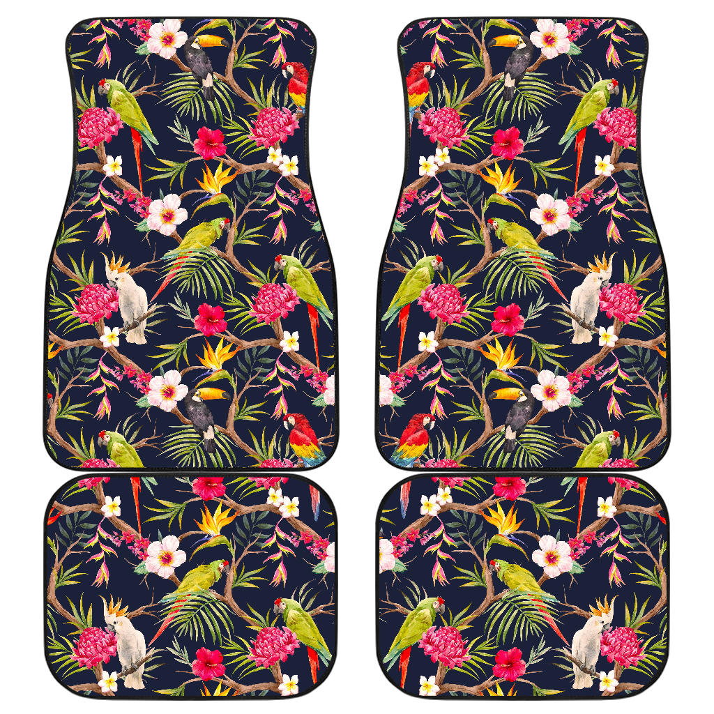 Parrot Toucan Tropical Pattern Print Front And Back Car Floor Mats, Front Car Mat