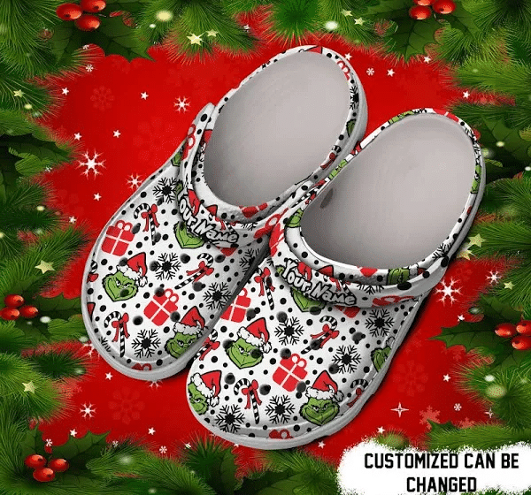 Custom Name Black & White The Grinch Christmas Gift Clogs Shoes