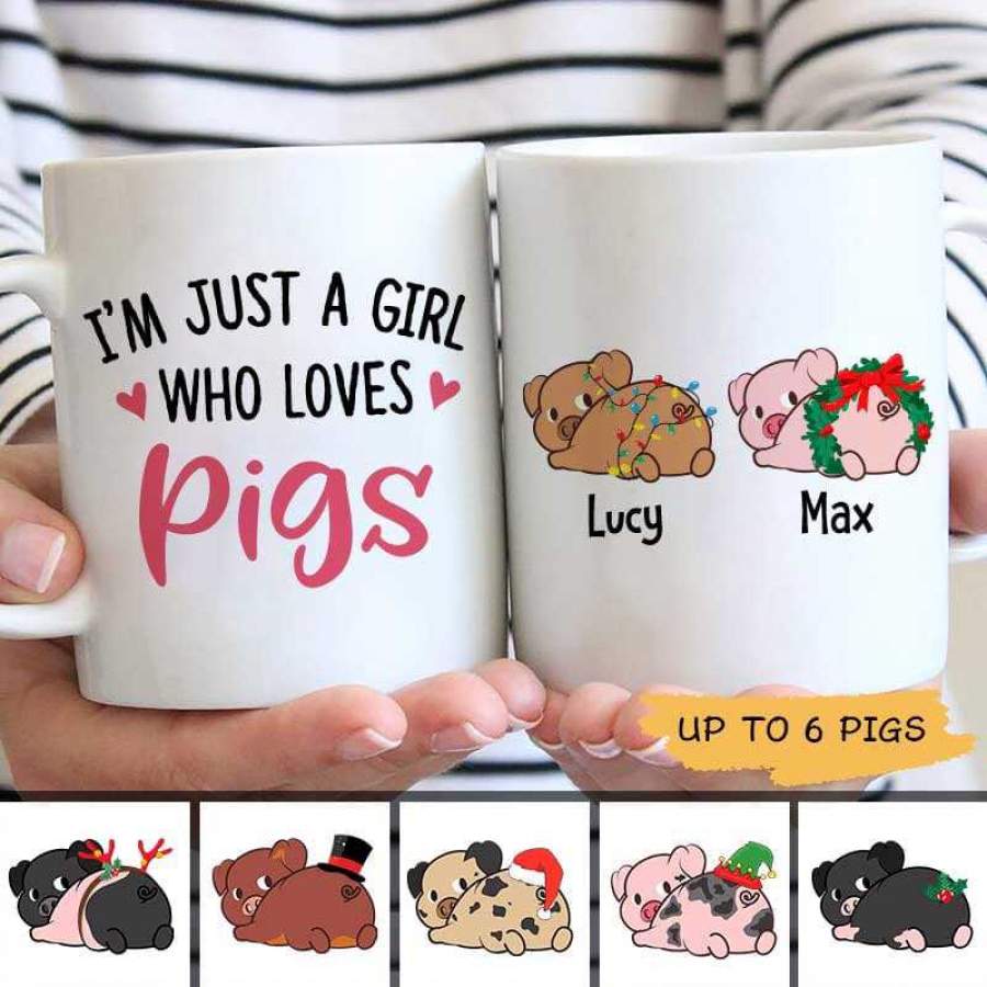 Pigs Just A Girl Christmas Personalized Mug