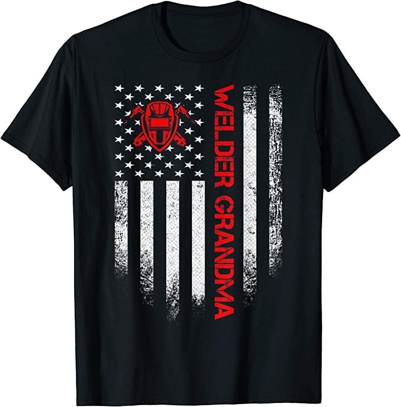 Vintage USA American Flag Welder Grandma Welding Silhouette T-Shirt