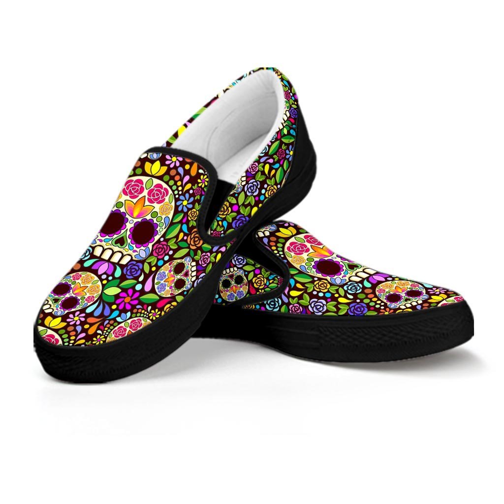 Sugar Skull Mexican Floral Women’S Slip On Sneakers