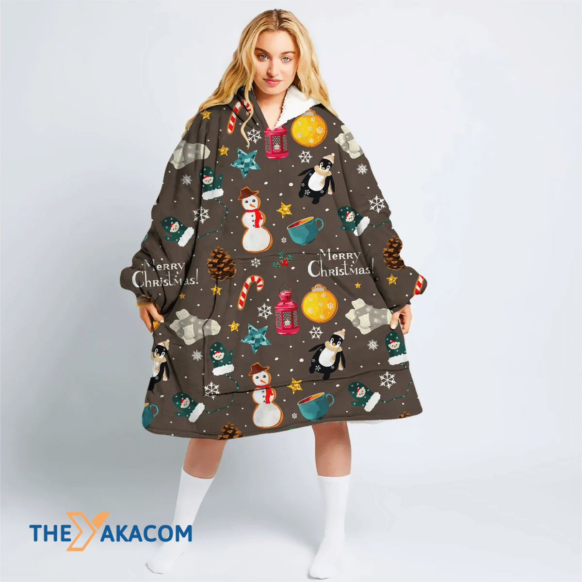 Christmas Penguins Gingerbread Cookies And Pine Cone Hoodie Blanket