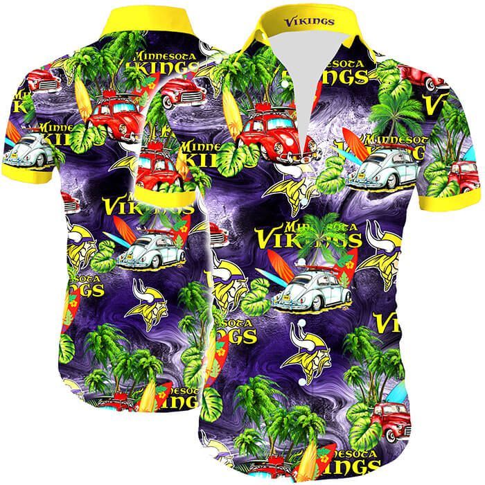 Minnesota Vikings Hawaiian Shirt Tropical Flower Short Sleeve Slim Fit Body -Zx09908