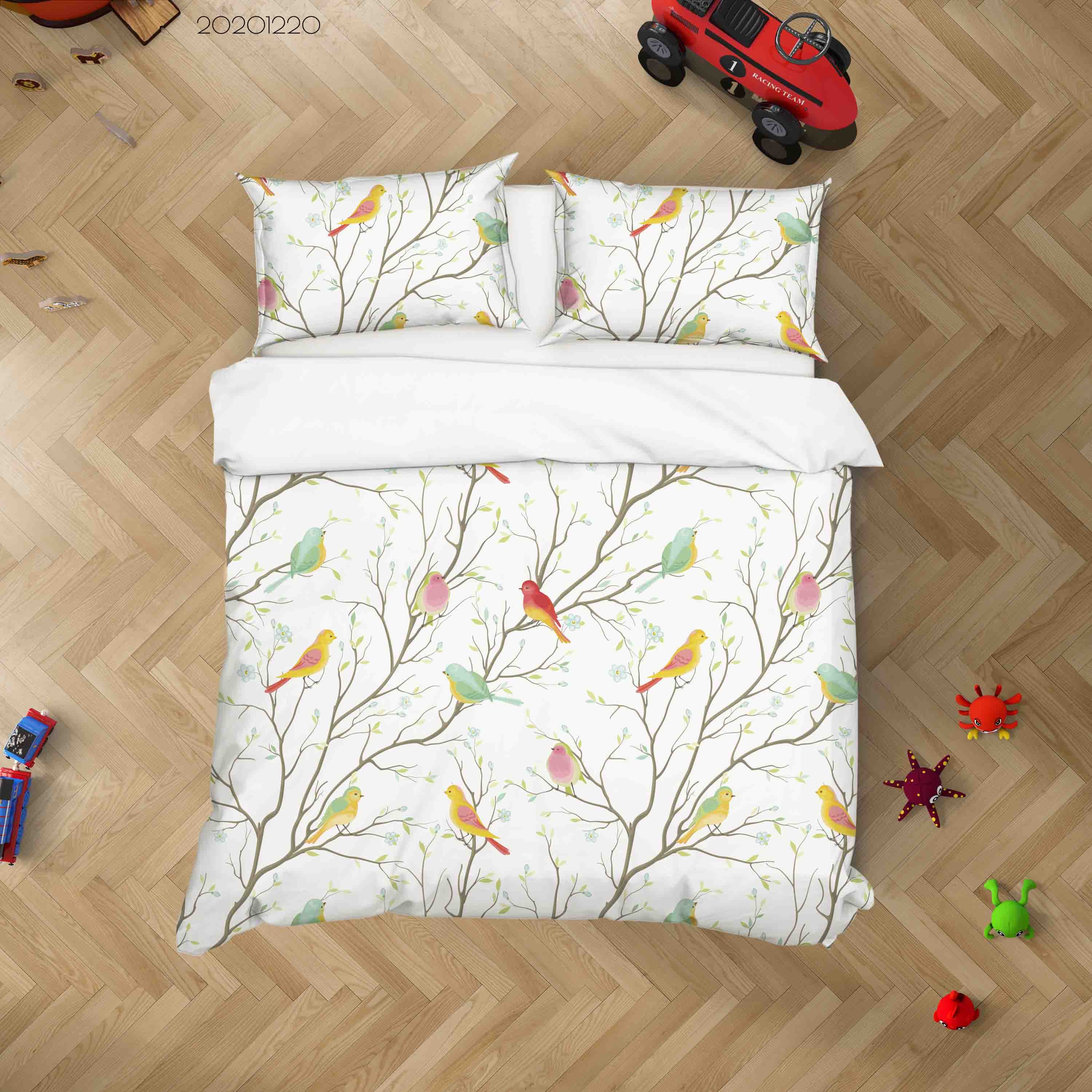 3D Hand Drawn Animal Color Bird Branch Quilt Cover Set Bedding Set Duvet Cover Pillowcases 60