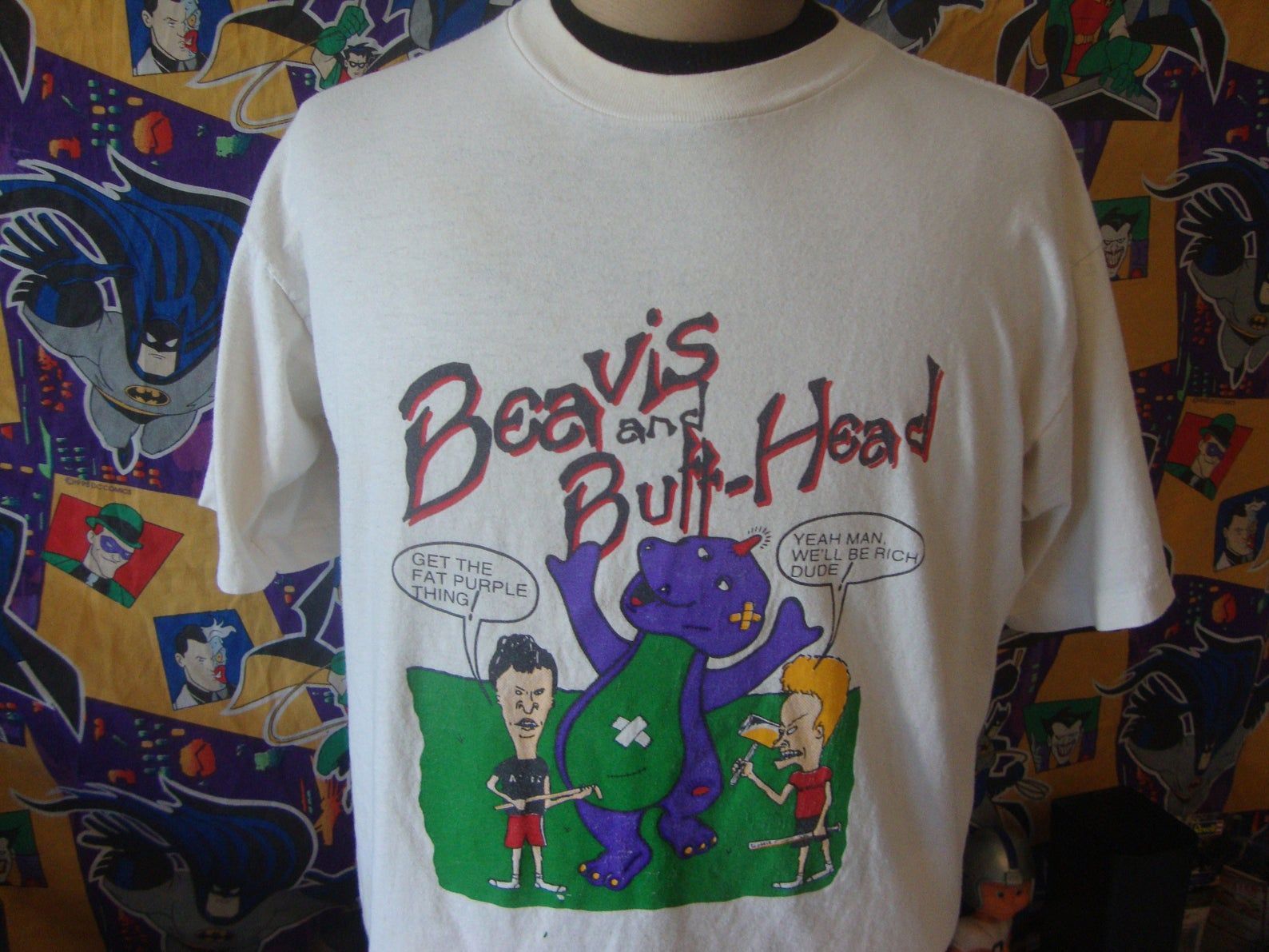 Vintage 90’S Beavis And Butt-Head Barney The Dinosaur Mtv Butthead Cartoon Heavy Metal Tee T Shirt Sz