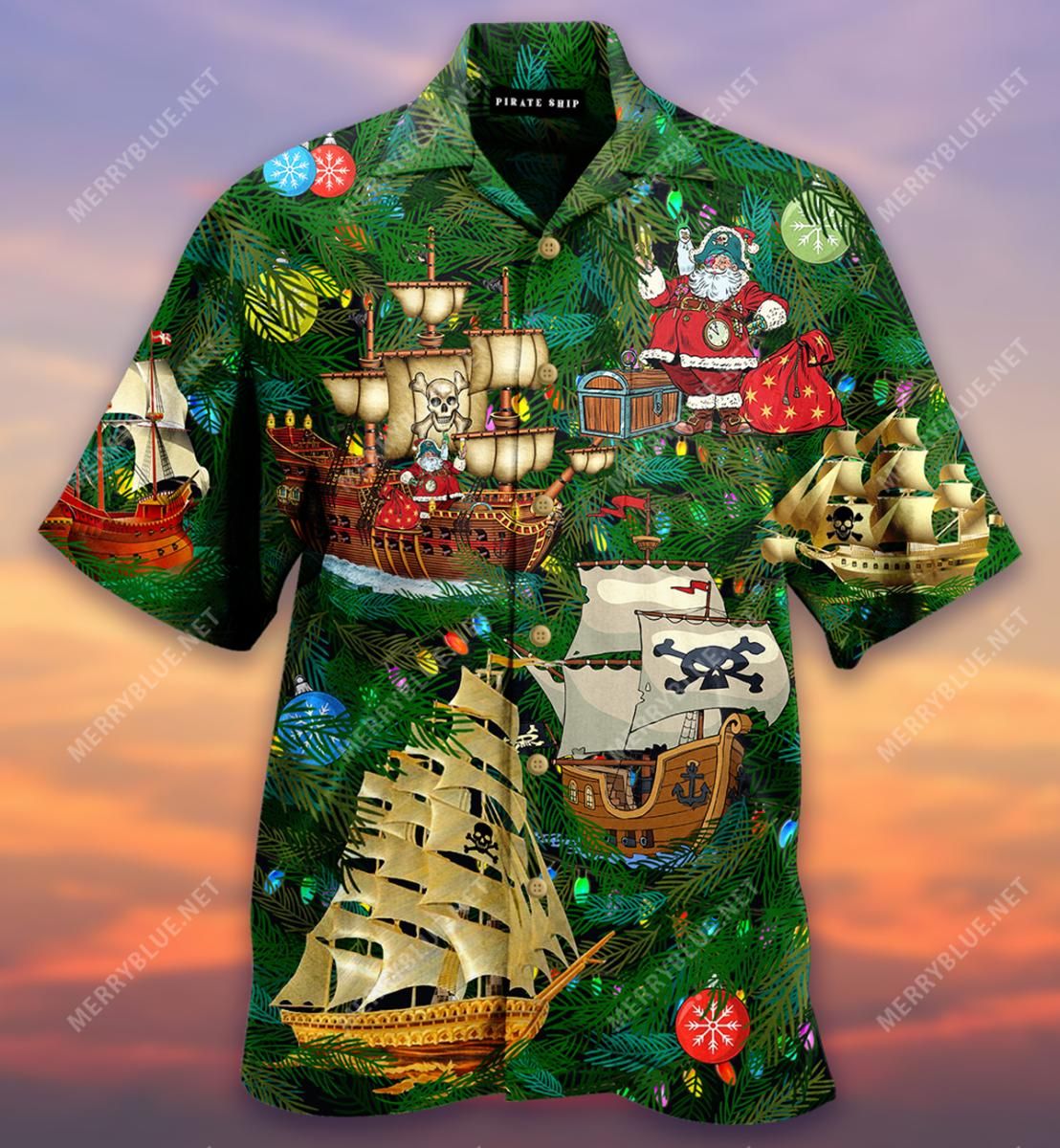 Xmas Ships Pirates Aloha Hawaiian Shirt Colorful Short Sleeve Summer Beach Casual Shirt For Men And Women