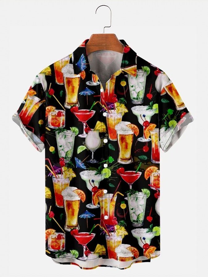 Casual Resort Beer Juice Print Short Sleeve Hawaii Shirt Ha5292