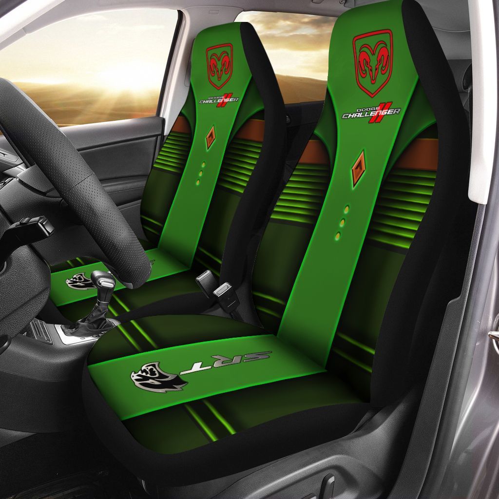 Dodge Challenger  Car Seat Cover (Set Of 2) Ver 1 (Green)