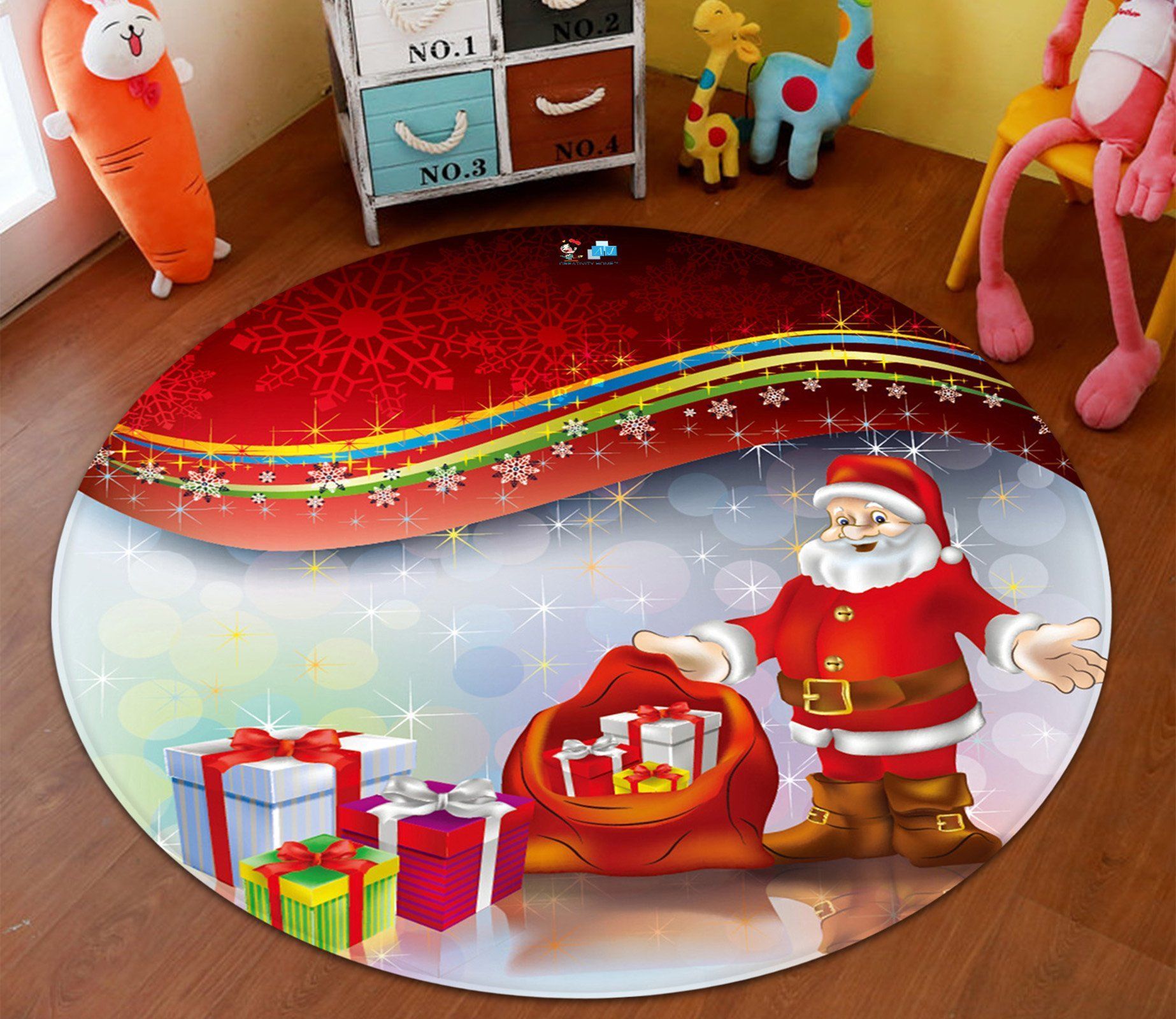 3D Snowflake Gift Celebration 085 Round Rug – Round Carpet Home Decor