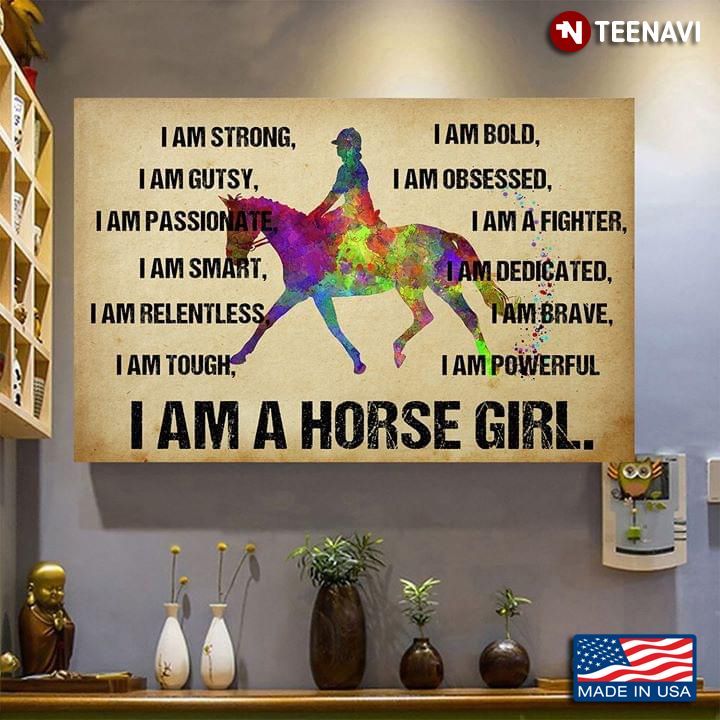 vintage watercolour horse girl i am a horse girl i am strong i am bold i am gutsy poster canvas