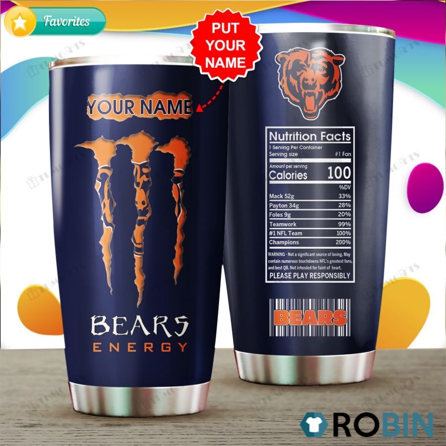 Buy Personalized Chicago Bears Energy Nutrition Factscustomstainless Steel Tumbler