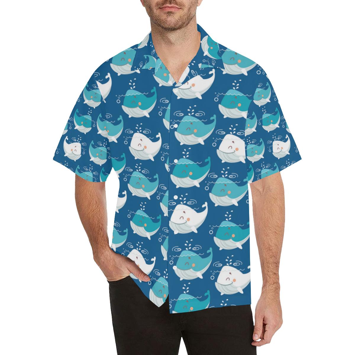 Blue Whale Pattern Print Design 01 Hawaiian Shirt