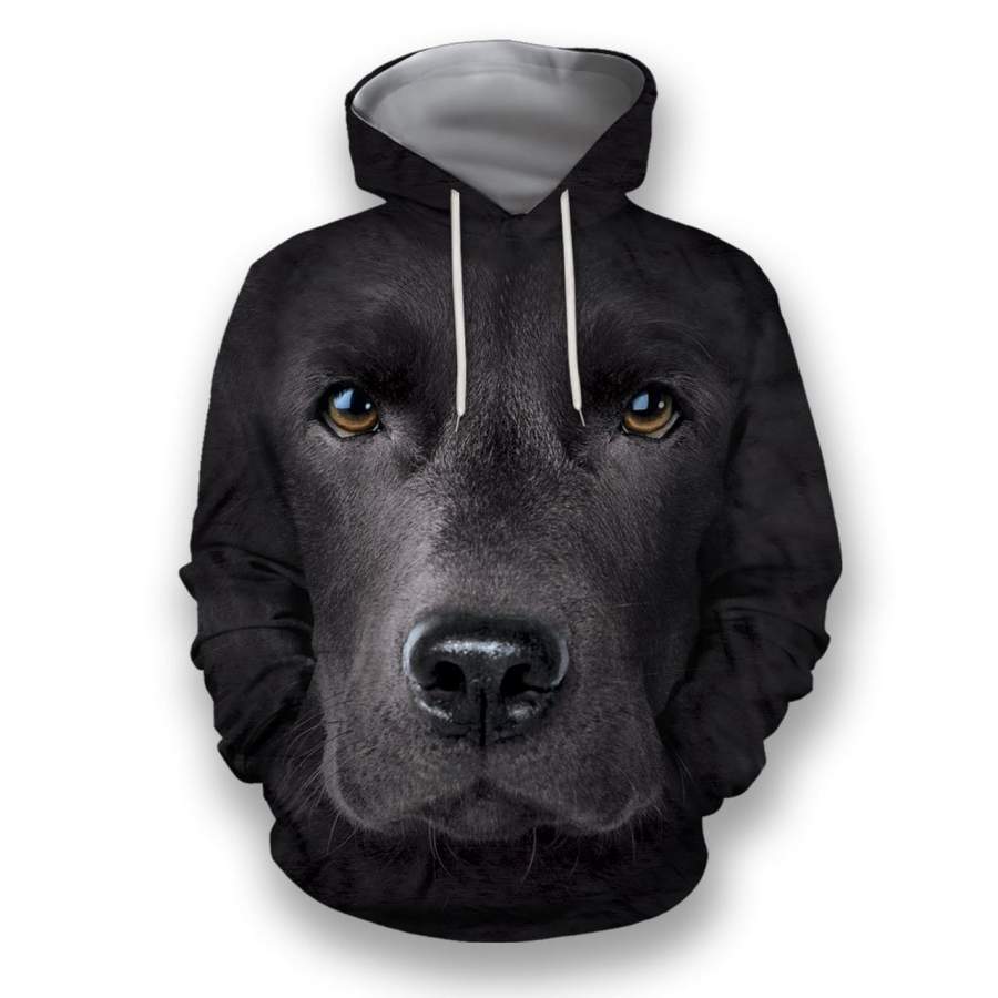 Black Labrador Face Hoodie All Over Printed