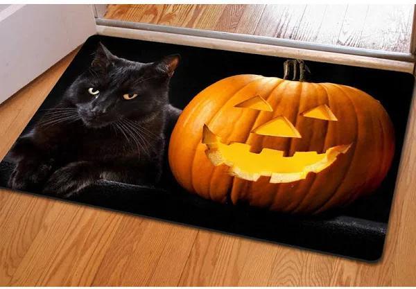 Pumpkin And Black Cat Halloween Doormat Indoor And Outdoor Mat Entrance Rug Funny Home Decor Closing Gift Gift For Friend Family Gift Idea