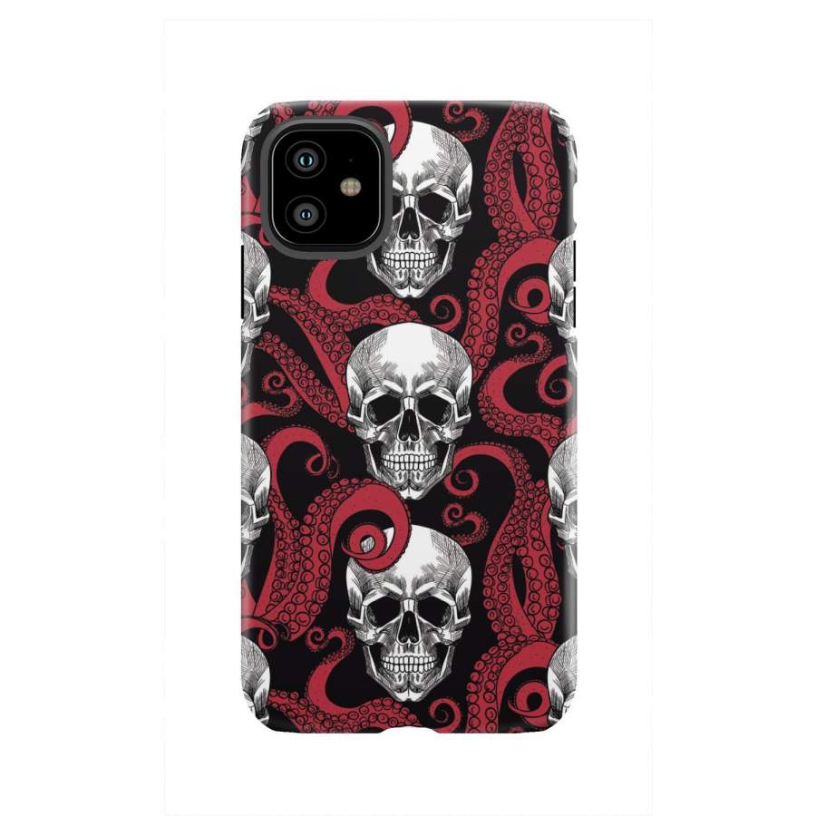 Red Octopus Skull Pattern Print Tough Phone Case