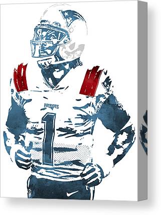 Cam Newton New England Patriots Watercolor Strokes Pixel Art 101 Joe Hamilton Canvas Print