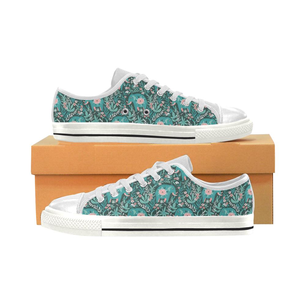 Elephants jungle pattern Women’s Low Top Shoes White