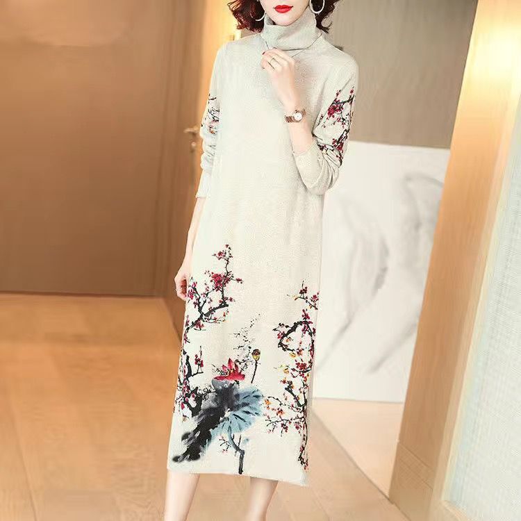 Women’s Dress Autumn Vintage Casual Floral O-Neck Dress 4XL Plus Size Bodycon Elegant Long Vestidos Dresses for Women 2022 alx