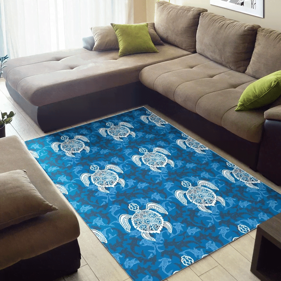 Blue Hawaiian Shark Turtle Rug