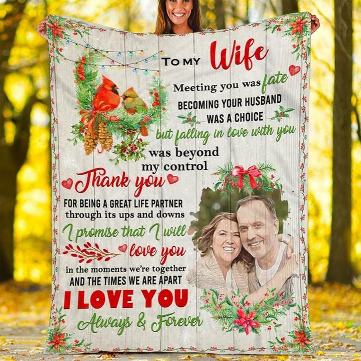 To My Wife Personalized Blanket With Photo I Love You Always And Forever Gift For Him Her Couple Birthday Gift Home Decor Bedding Couch Sofa Soft And Comfy Cozy