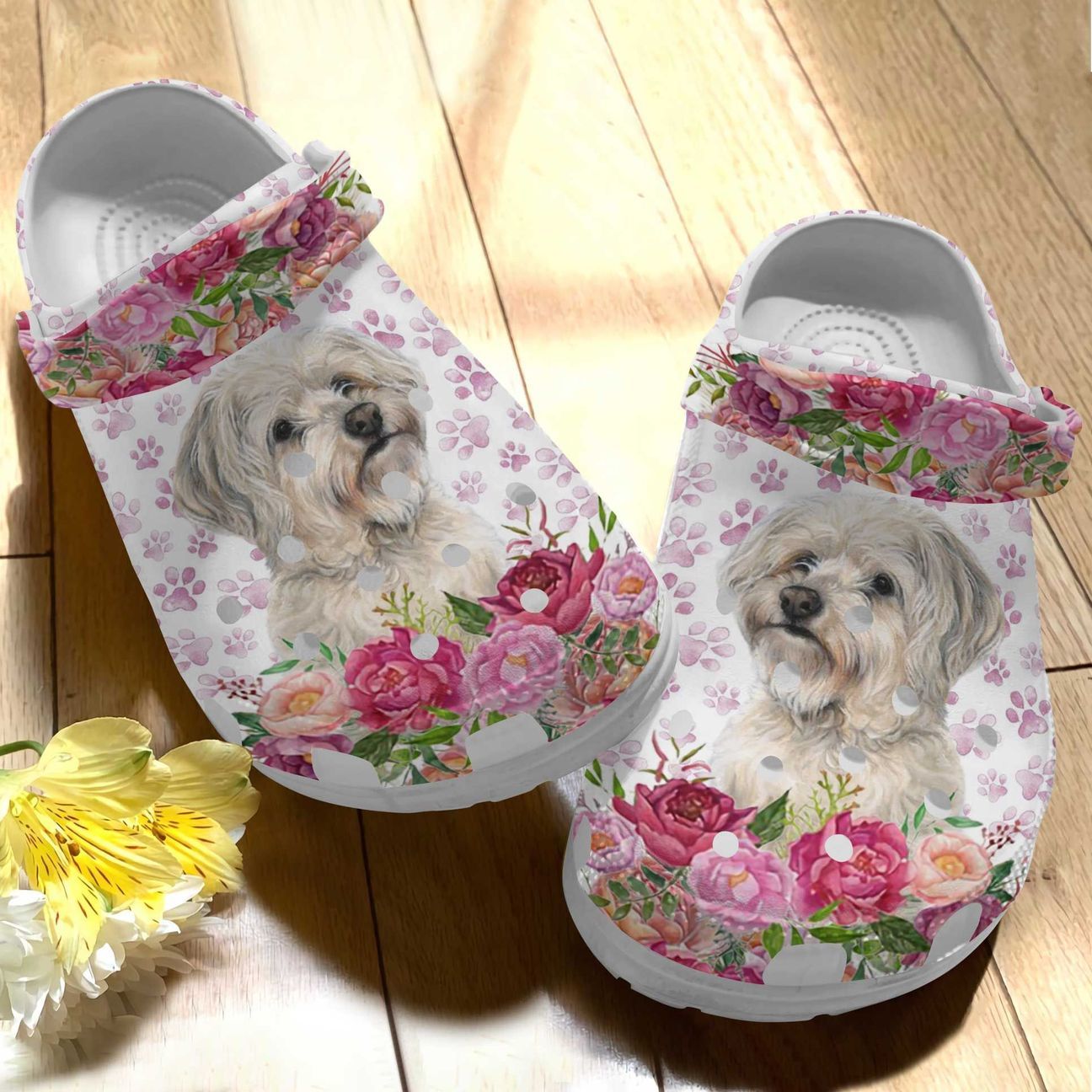 Bichon Frise Personalized Clog, Custom Name, Text Cute Bichon Frise Floral Pattern, Fashion Style For Women, Men, Kid, Print 3D