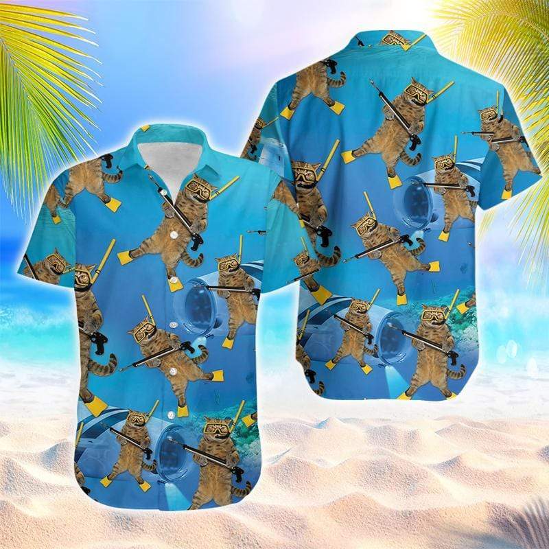 Funny Cat Diving Blue Ocean Hawaii Shirt For Men Women Adult Ha23804