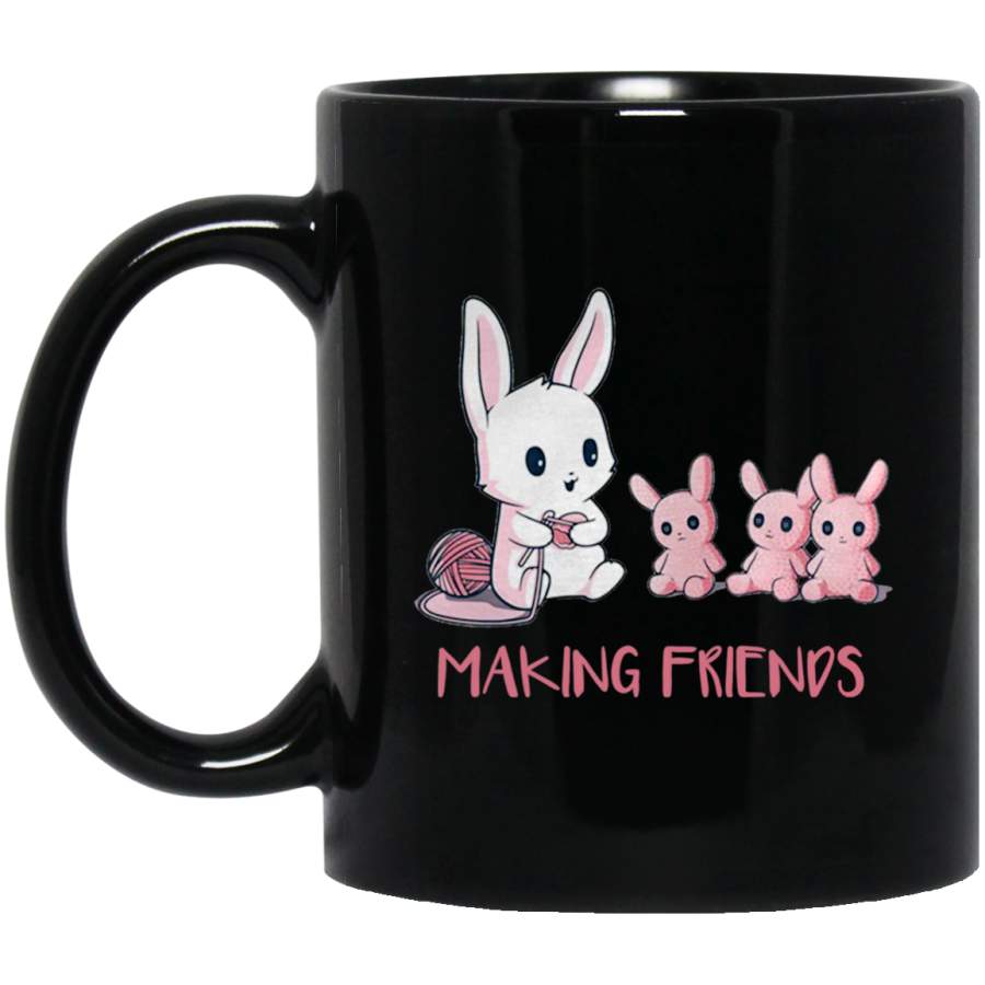 Baby rabbit making friends Mug 11 oz 15 oz Black Mug