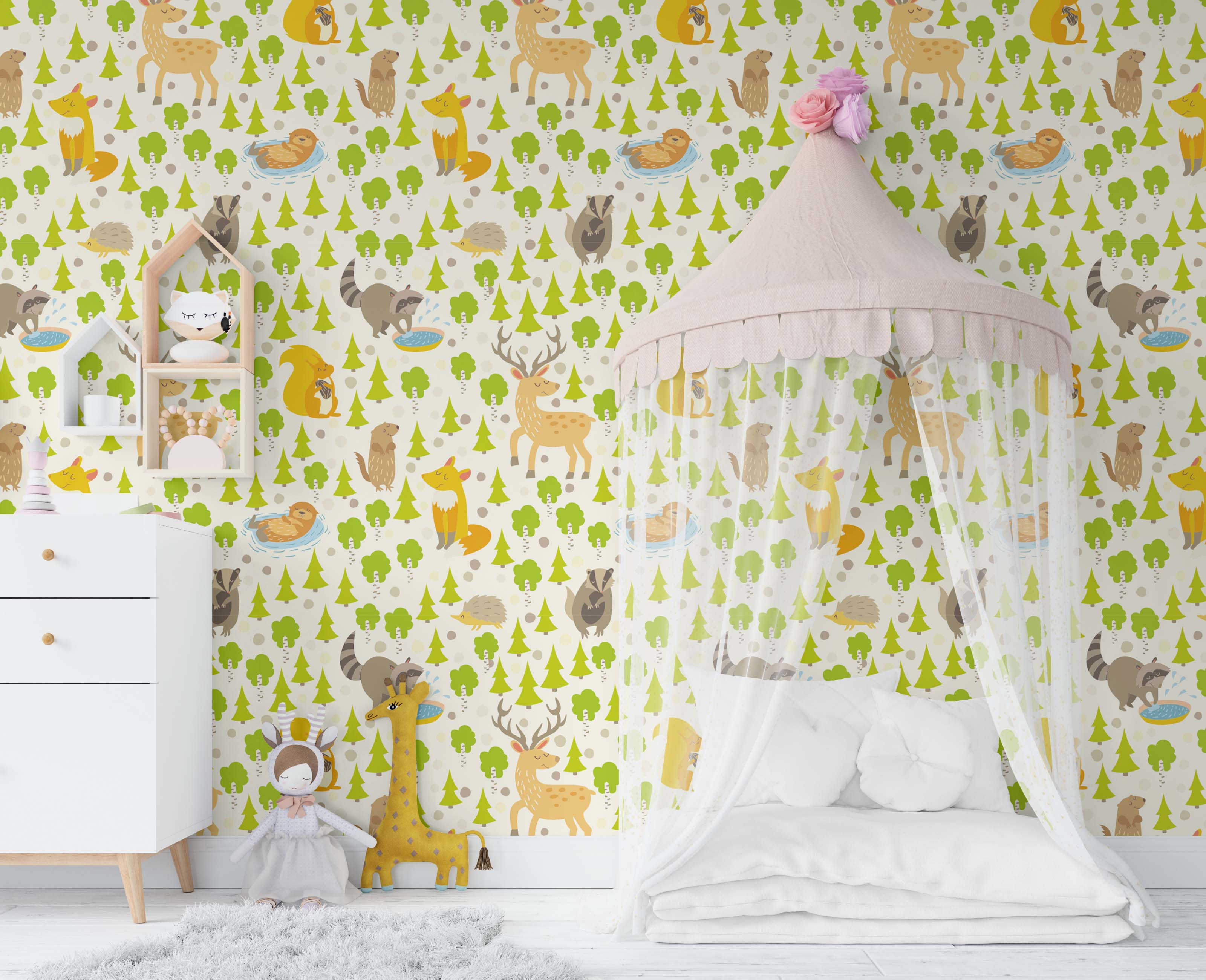 3D Cartoon Animal Tree Wall Mural Wallpaper 81