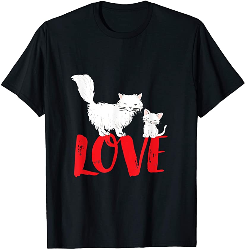 Vintage Cat Lover Cute Mother Cat and White Kitten With Love T-Shirt