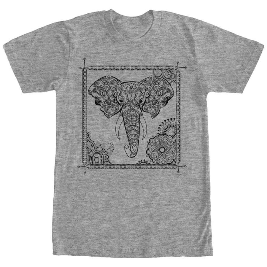 Lost Gods Men’s Elephant Henna Frame  T Shirt Athletic Heather