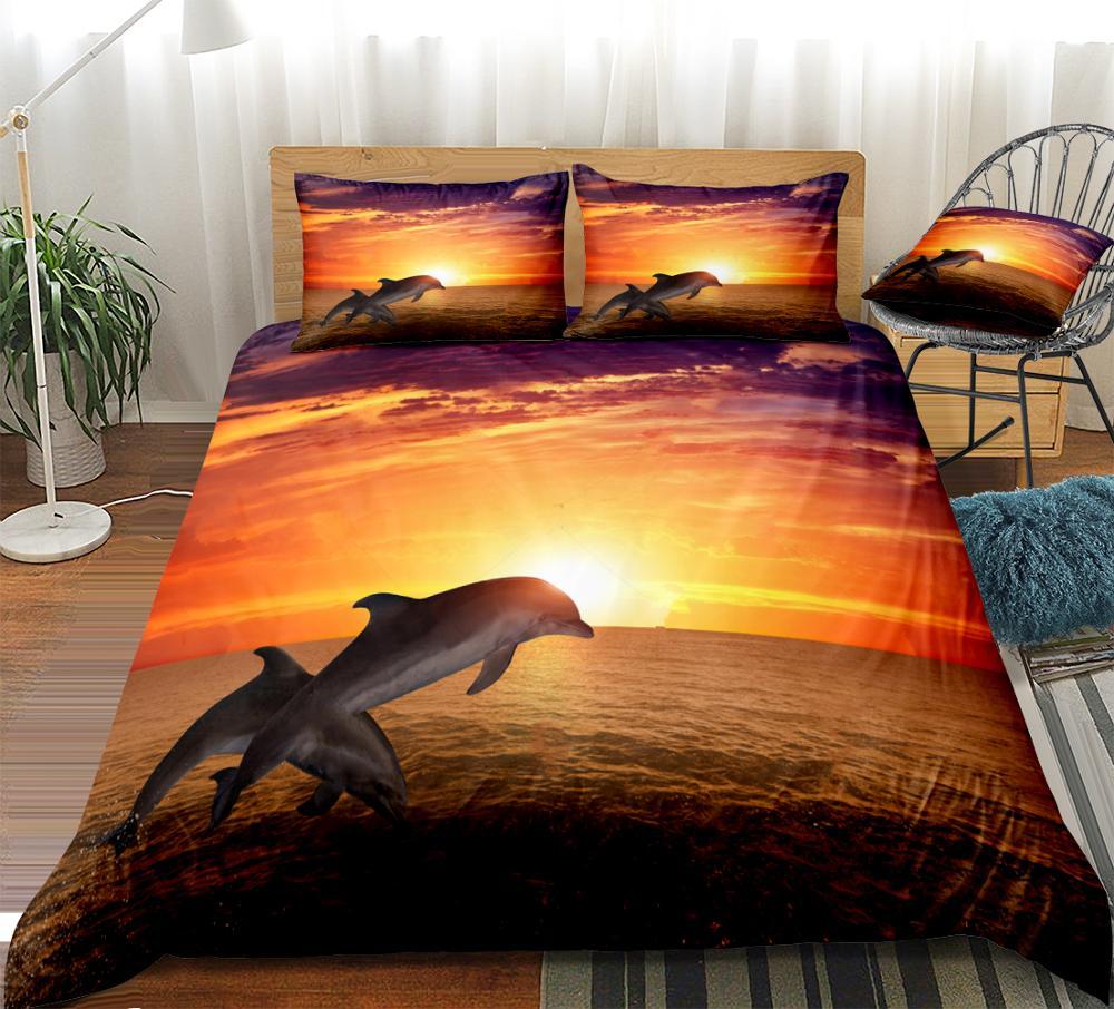 Dolphin Sunset 3 Pieces Quilted Comforter Set