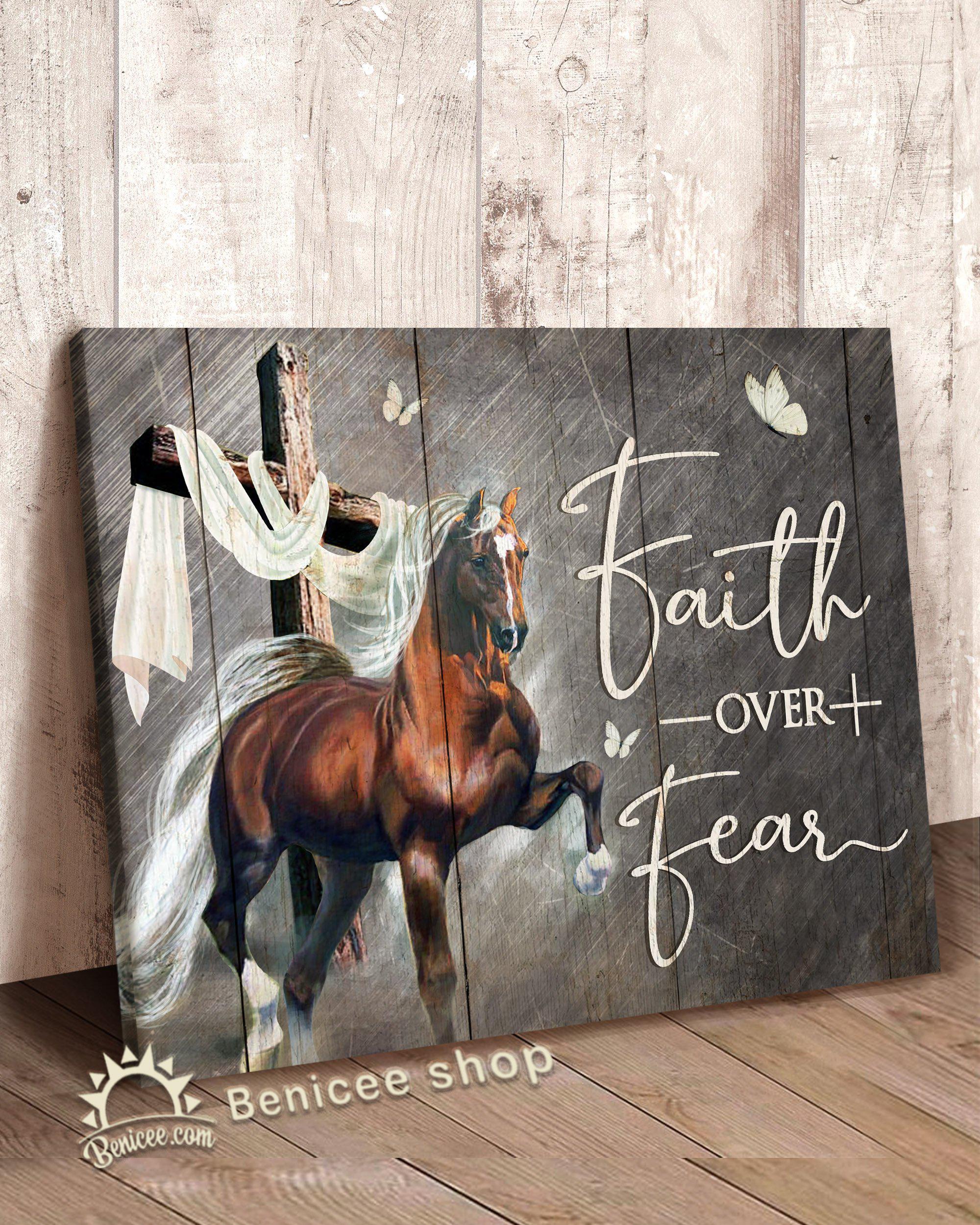 Benicee Horse Decor Wall Art Canvas Decor Faith Over Fear Cross Art Top 3 Home Decor