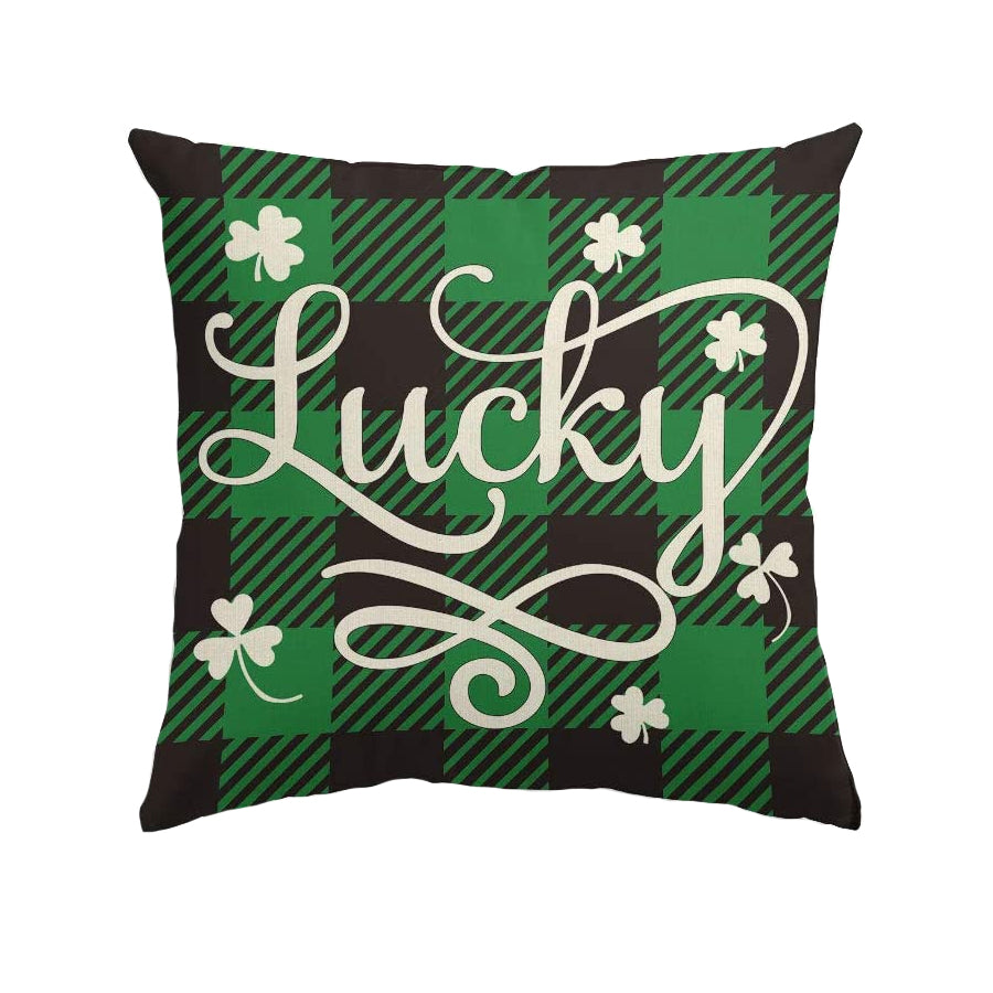 St Patricks Day Saying Throw Pillow Cover, Buffalo Plaid Lucky Love Home Charm Love Heart Lucky Clover Shamrock Cushion Case For Sofa Couch