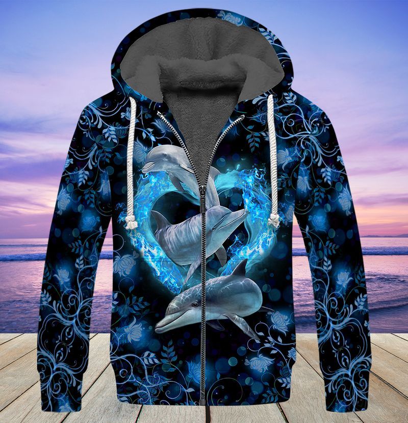 Dolphins Heart 3D Full Print Fleece Zipper