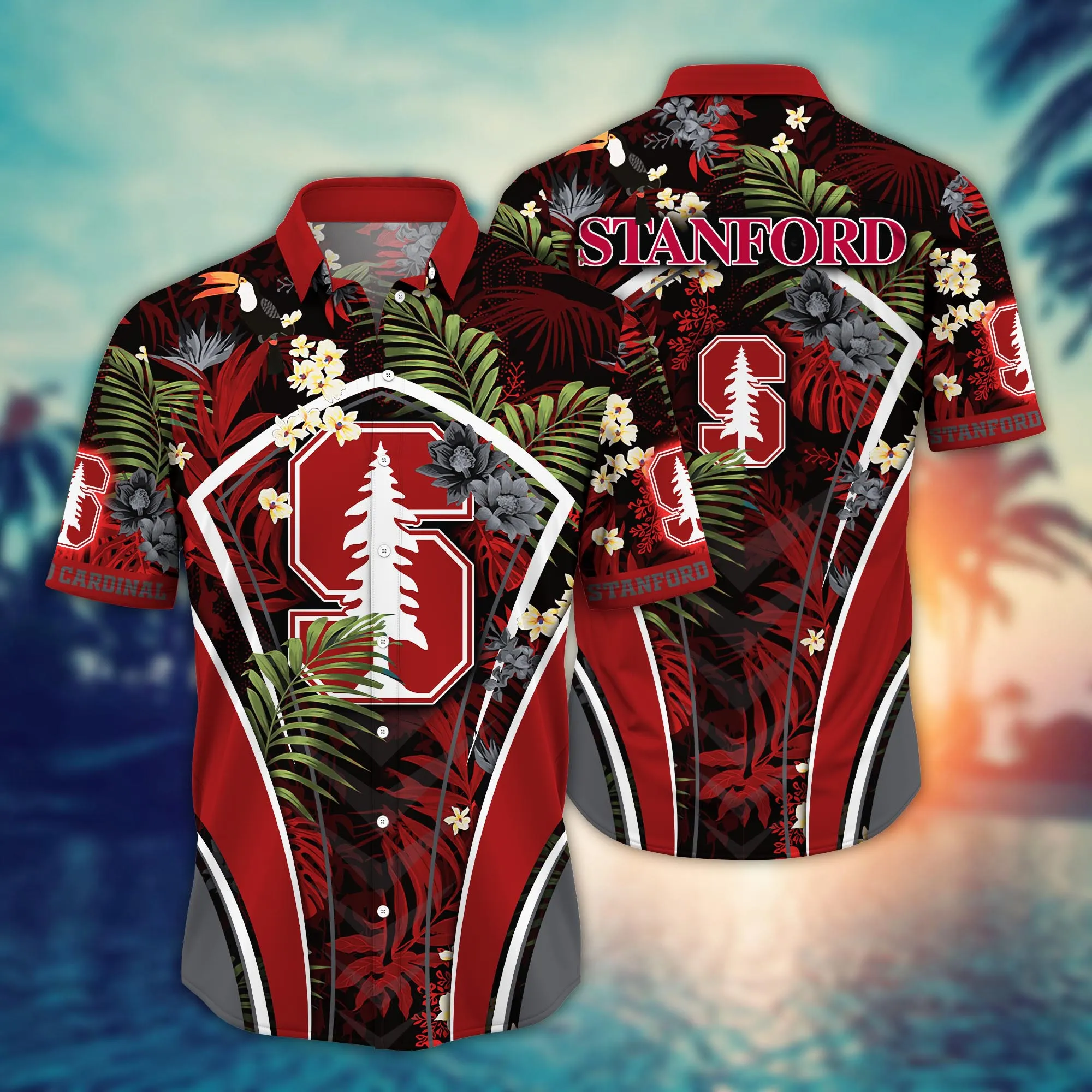 Stanford Cardinal NCCA Hawaiian Shirt Ocean Waves Aloha Shirt