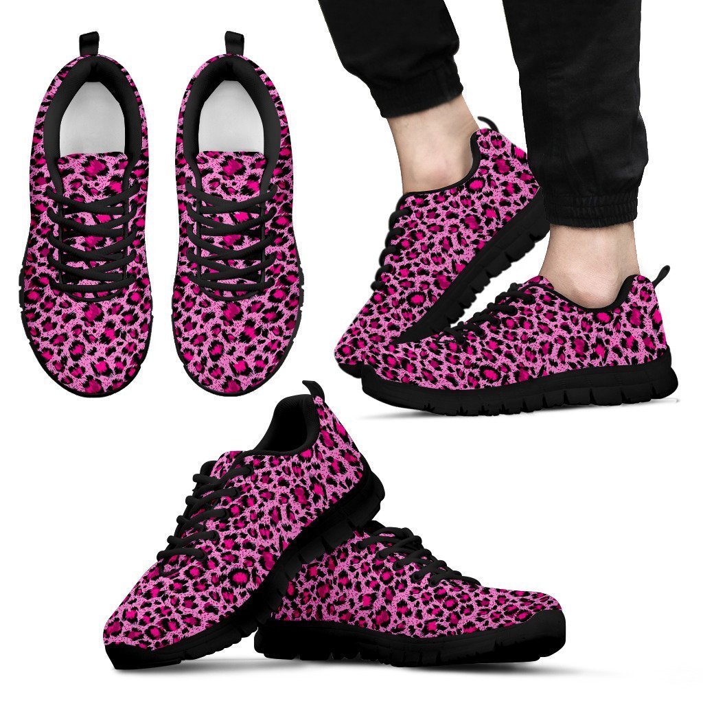 Pink Cheetah Leopard Pattern Print Sneakers, Sneaker Running Personalized Shoes Custom Name, Text For Women, Men