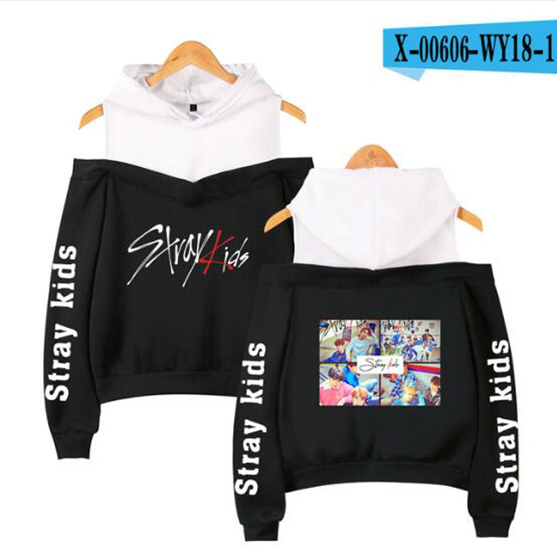 Stray Kids 2022 New Arrivals Off Shoulder Fashion Korean KPOP Kids Album Women Hoody Sweatshirts Cotton Long Sleeve Sexy Hoodies alx