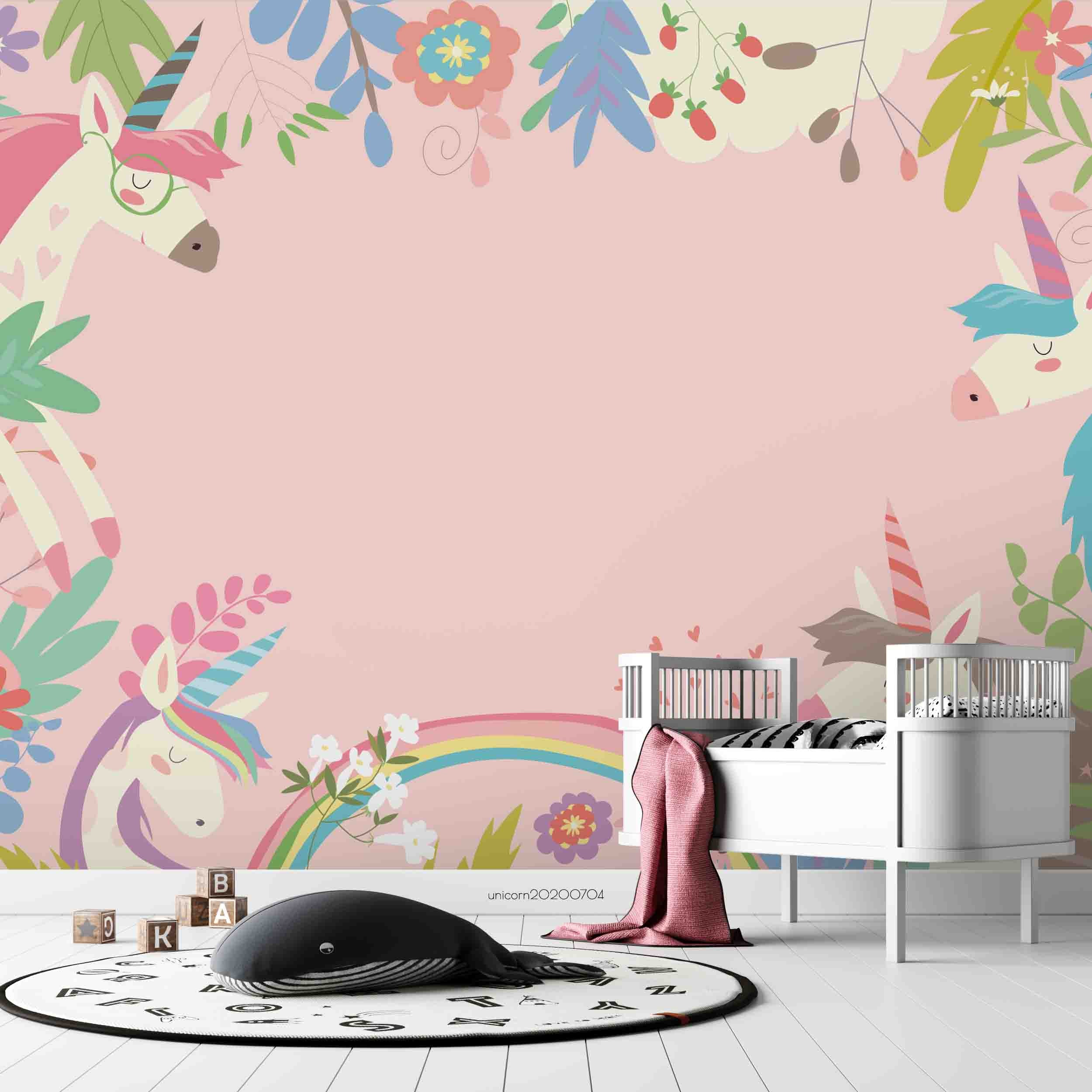 3D Cartoon Floral Unicorn Plant Wall Mural Wallpaper Lxl 226