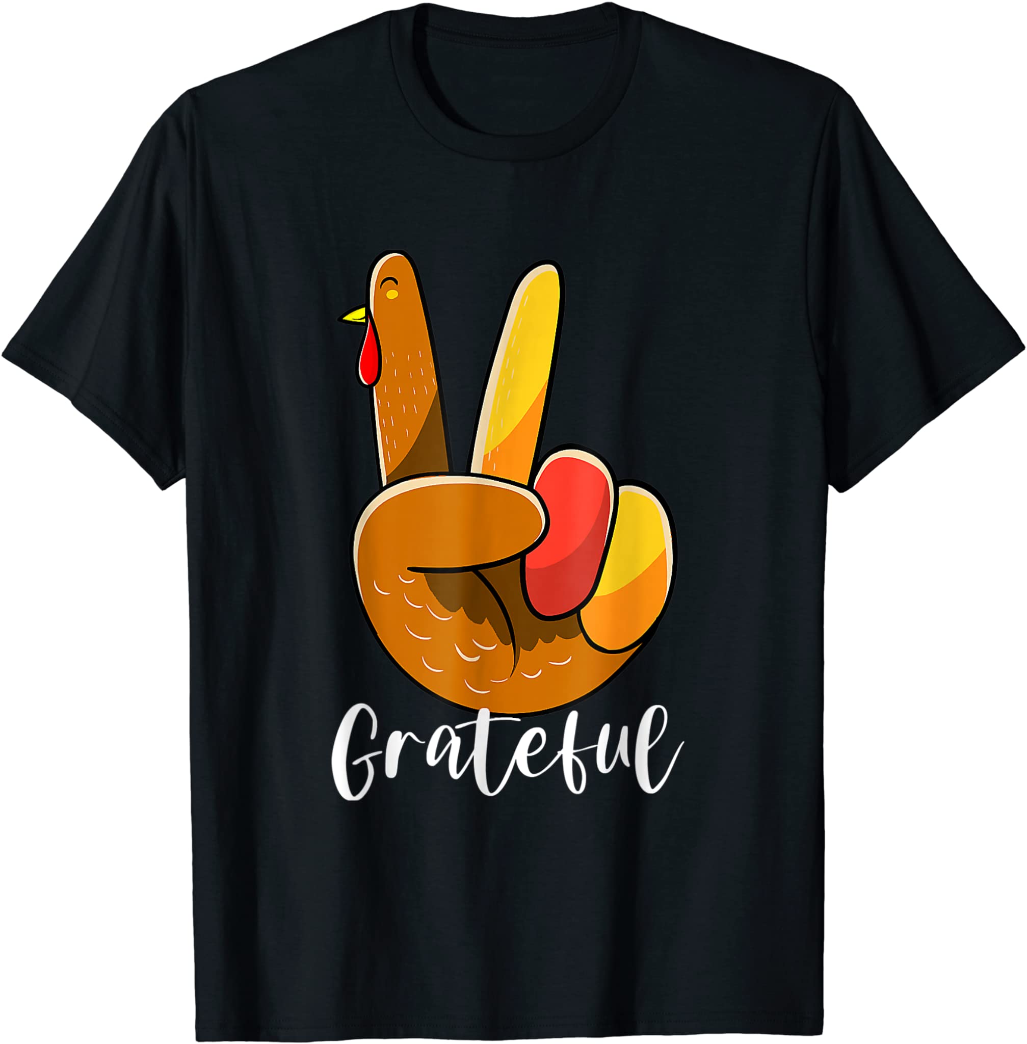 Peace Sign Hand Turkey Thanksgiving Grateful Women Kids Girl T-Shirt