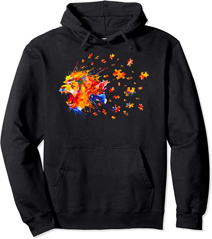 Autism Awareness Roar Cute Lion Puzzle Pullover Hoodie