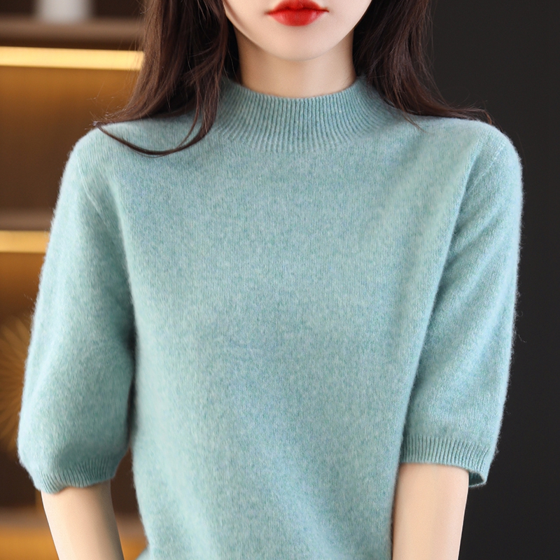 Turtleneck Knitwears Cashmere Sweater Women’s Knitted Pullover 100% Merino Wool Short Sleeve 2023 New Female Clothing Jumper Top alx