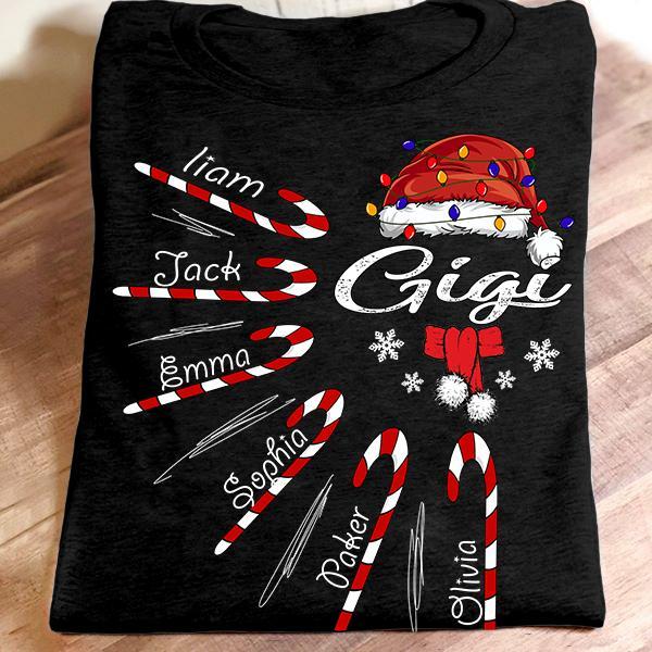 Personalized Name T-shirt Gigi – Candy Christmas Gift Unisex T-shirt Hoodie Plus Size S-5xl