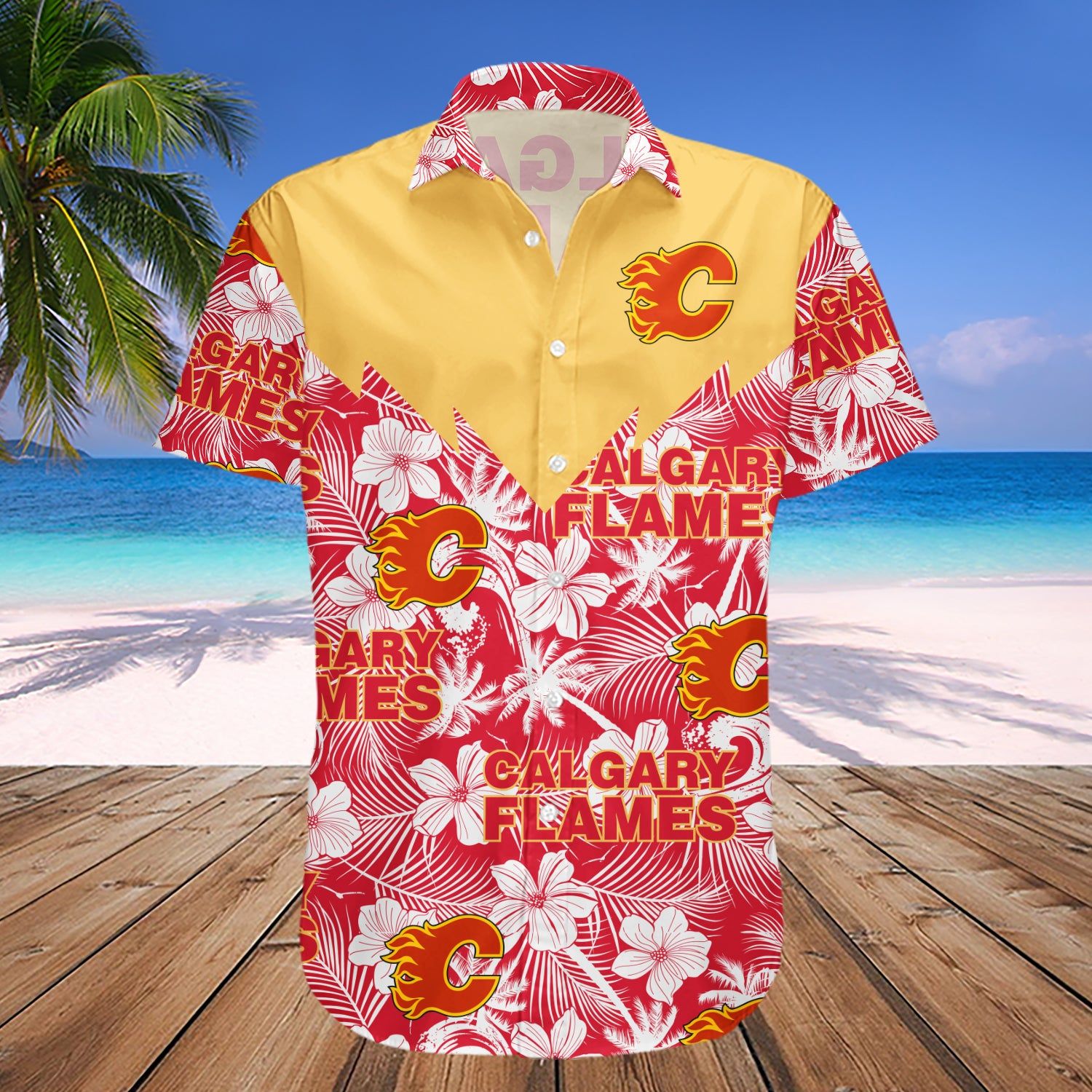 Calgary Flames Hawaii Shirt Tropical Seamless- Nhl