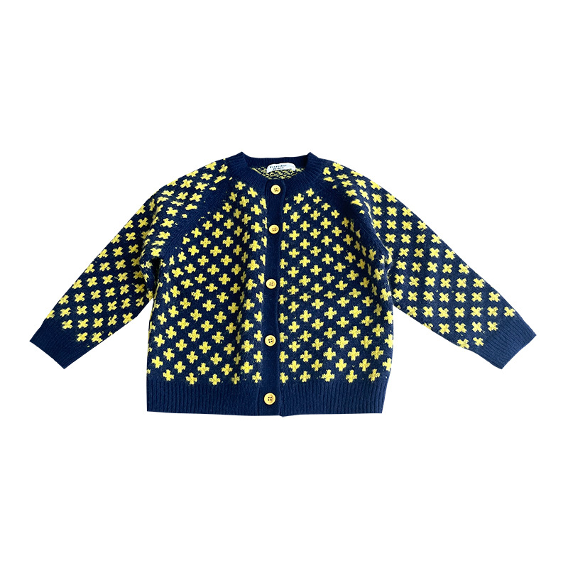 Autumn Winter 2022 Kids sweaters Girls jacquard knitted Cardigan Boys soft loose knitwear alx